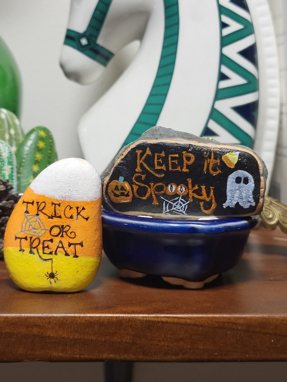 Hand-Painted Halloween Rock Set - Orange, Black, White